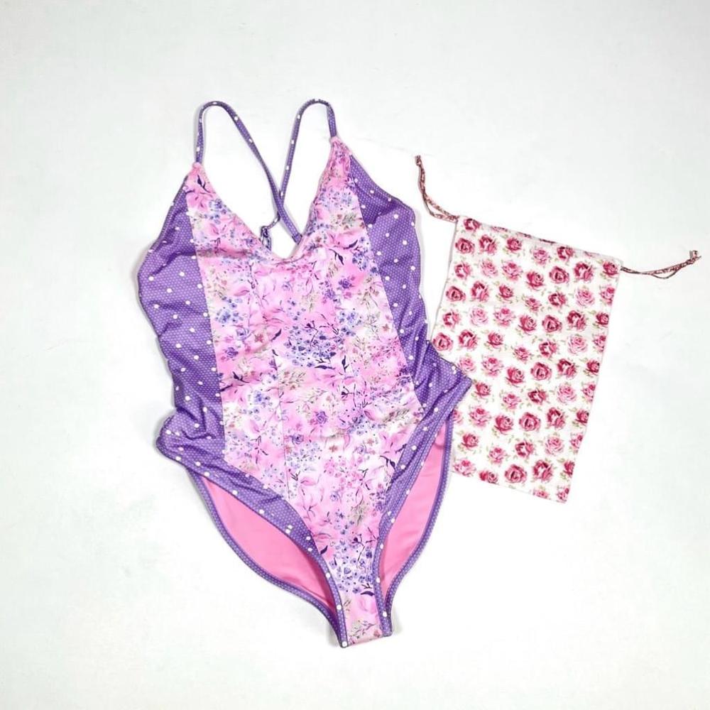 Women's LoveShackFancy Shailee Purple Floral One-Piece Swimsuit Size XS Purple